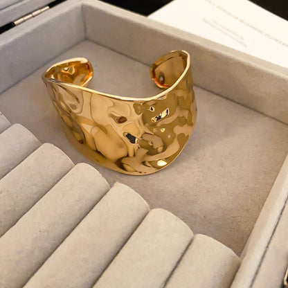 Wide Hammered Gold Cuff Bracelet | Anti-Tarnish Modern Statement Jewelry