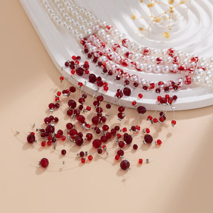 Bloody Pearl Choker Necklace – Gothic Vampire Jewelry with Red Dripping Beads for Halloween & Cosplay