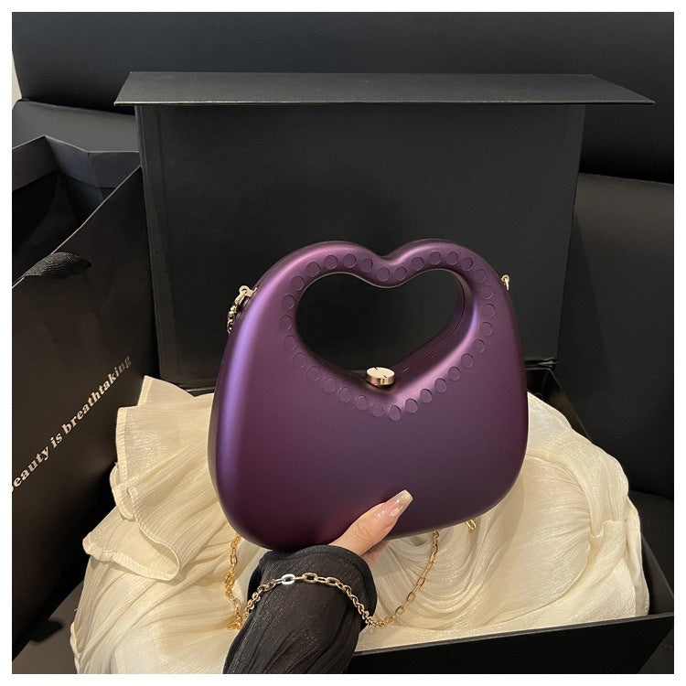 Chic Purple Heart Handle Clutch Handbag with Chain Strap