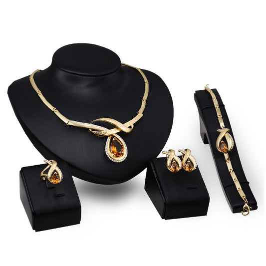 Luxurious Gold-Plated Jewelry Set with Amber Gems