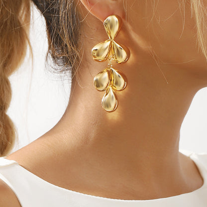 Tiered Gold Petal Dangle Earrings | Sculptural Statement Jewelry