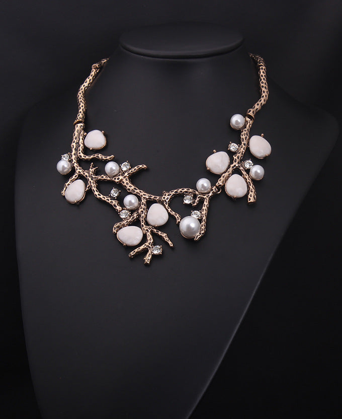 Elegant Pearl and Gemstone Branch Necklace - Unique Designer Statement Jewelry