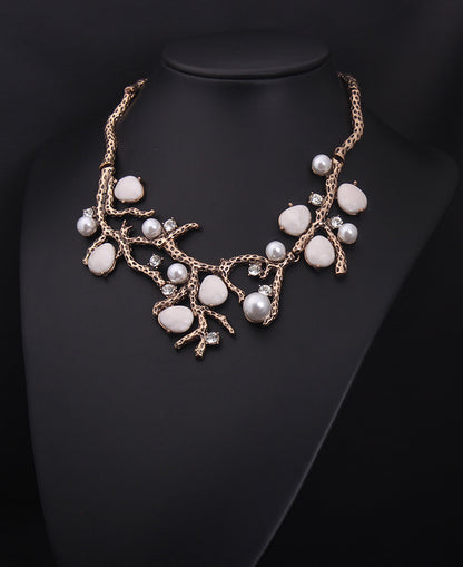 Elegant Pearl and Gemstone Branch Necklace - Unique Designer Statement Jewelry