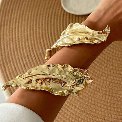 Sculpted Gold Leaf Cuff Bracelet | Unique Statement Wristlet
