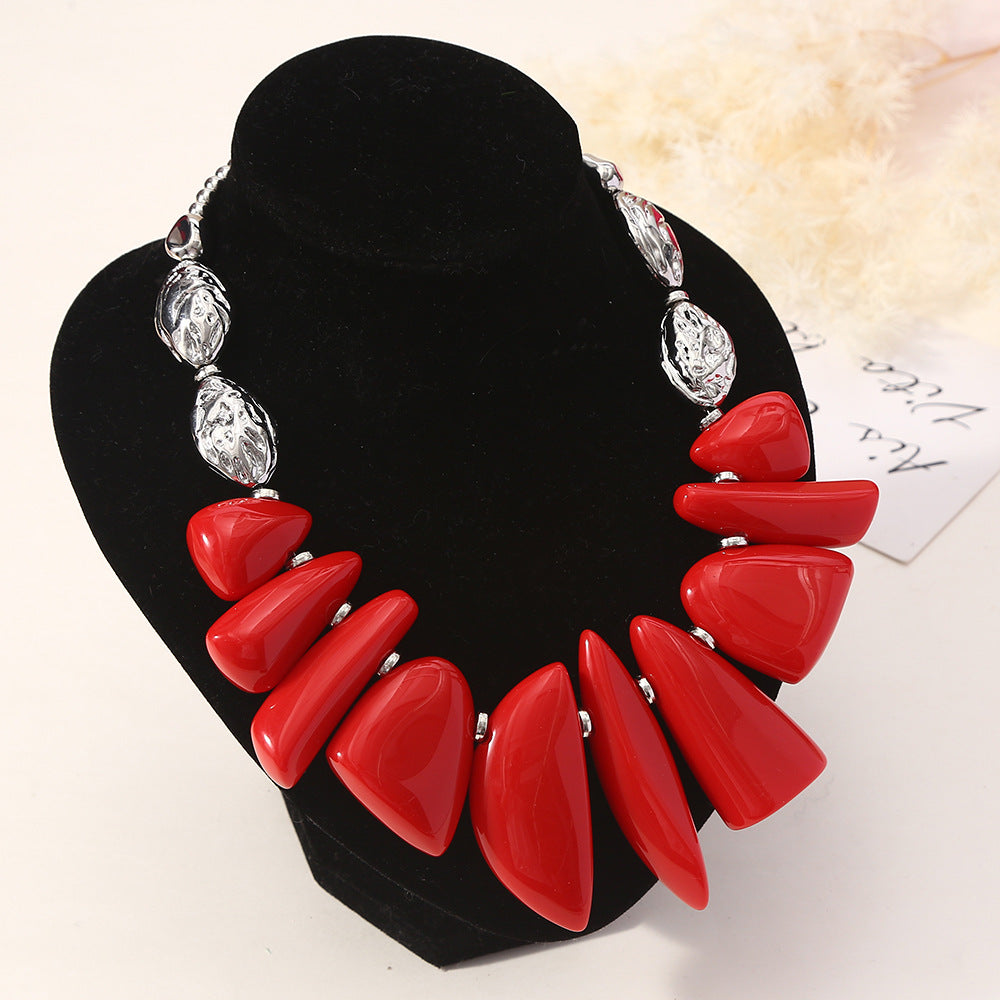 Chunky Statement Necklace for Women – Bold Resin Beads in Multiple Colors with Silver Accents
