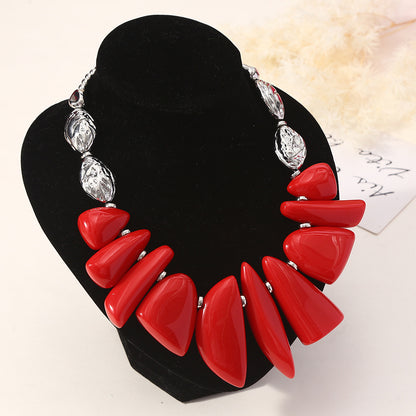 Chunky Statement Necklace for Women – Bold Resin Beads in Multiple Colors with Silver Accents