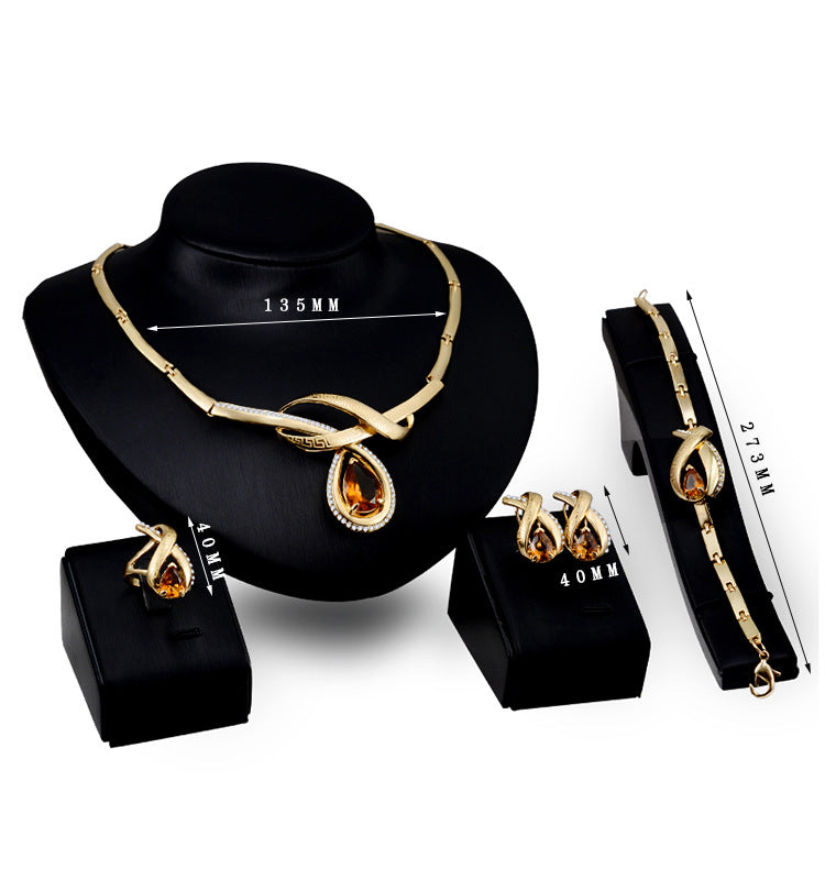 Luxurious Gold-Plated Jewelry Set with Amber Gems