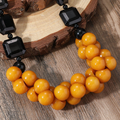 Chunky Beaded Statement Necklace for Women | Red & Yellow Bold Fashion Jewelry