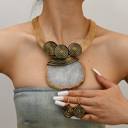 Tribal Geode Spiral Necklace Set | Bold Statement Jewelry in Black or White