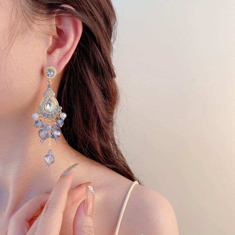Sparkling Blue Crystal Teardrop Earrings for Women - Elegant Dangle & Drop Jewelry