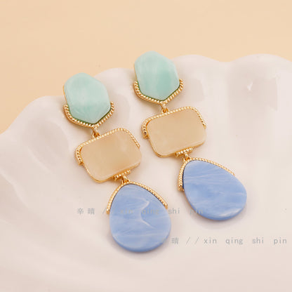 Boho Chic Multi-Tone Resin Dangle Statement Earrings