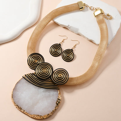 Tribal Geode Spiral Necklace Set | Bold Statement Jewelry in Black or White