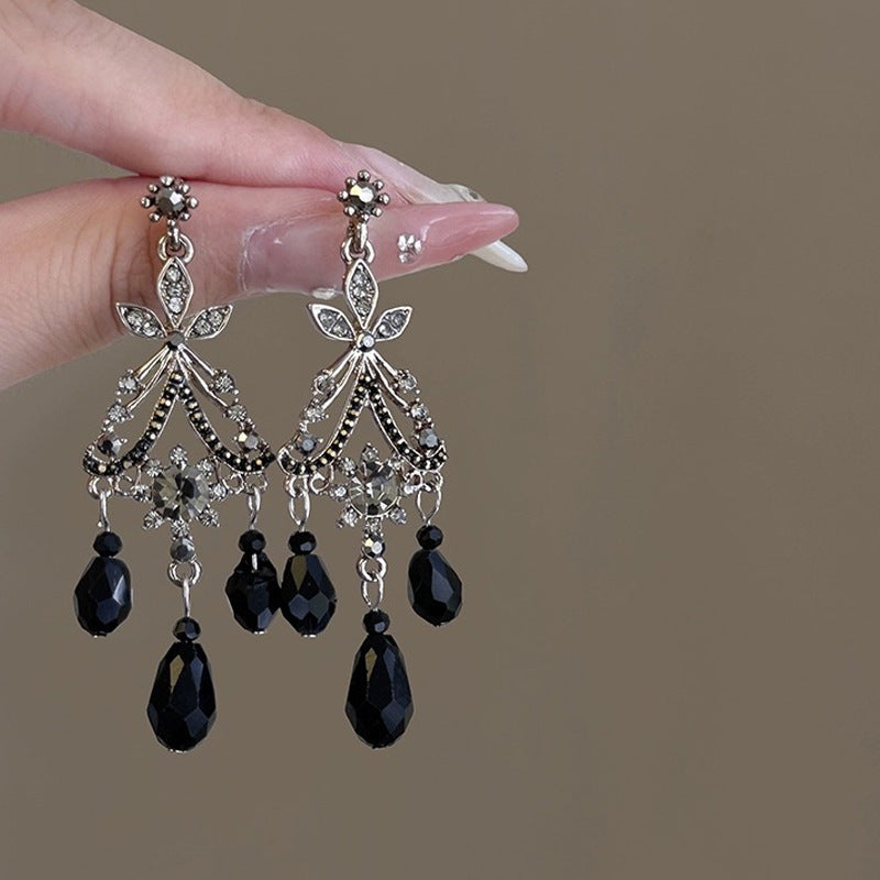 Art Deco Noir Crystal Dangle Earrings | Silver & Black Statement Jewelry