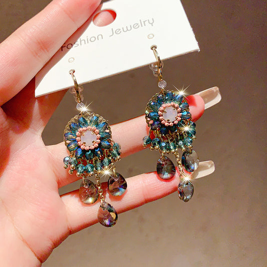 Bohemian Crystal Dangle Earrings for Women – Ethnic Style Party Wear Drop Earrings with Teardrop Beads