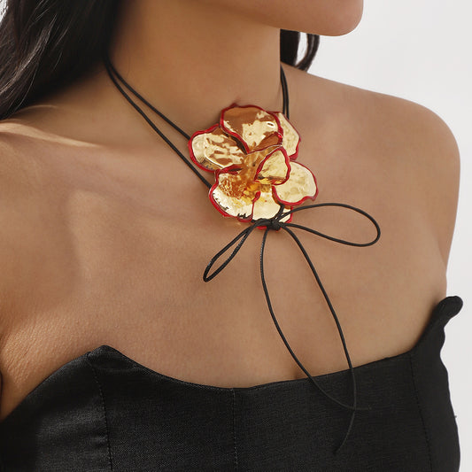Floral Statement Jewelry Set | Anti-Tarnish Necklace & Earrings in Red, Black, White