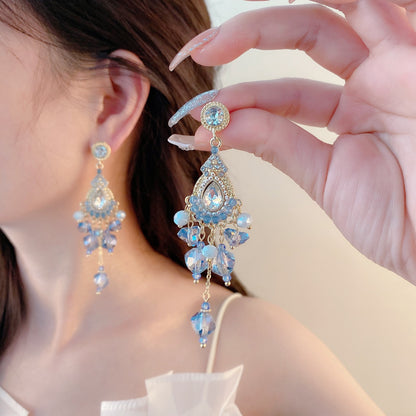 Sparkling Blue Crystal Teardrop Earrings for Women - Elegant Dangle & Drop Jewelry
