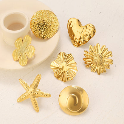 Chunky Gold Swirl Disc Ring | Artistic Contemporary Fashion Ring
