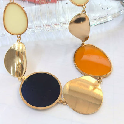 Geometric Multi-Color Statement Necklace - Gold Tone