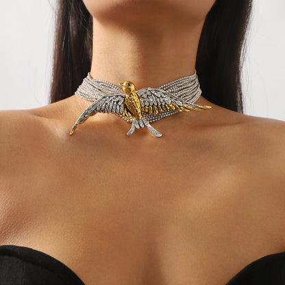 Statement Bird Motif Choker Necklace for Women | Gold & Silver Crystal Designer Neckpiece