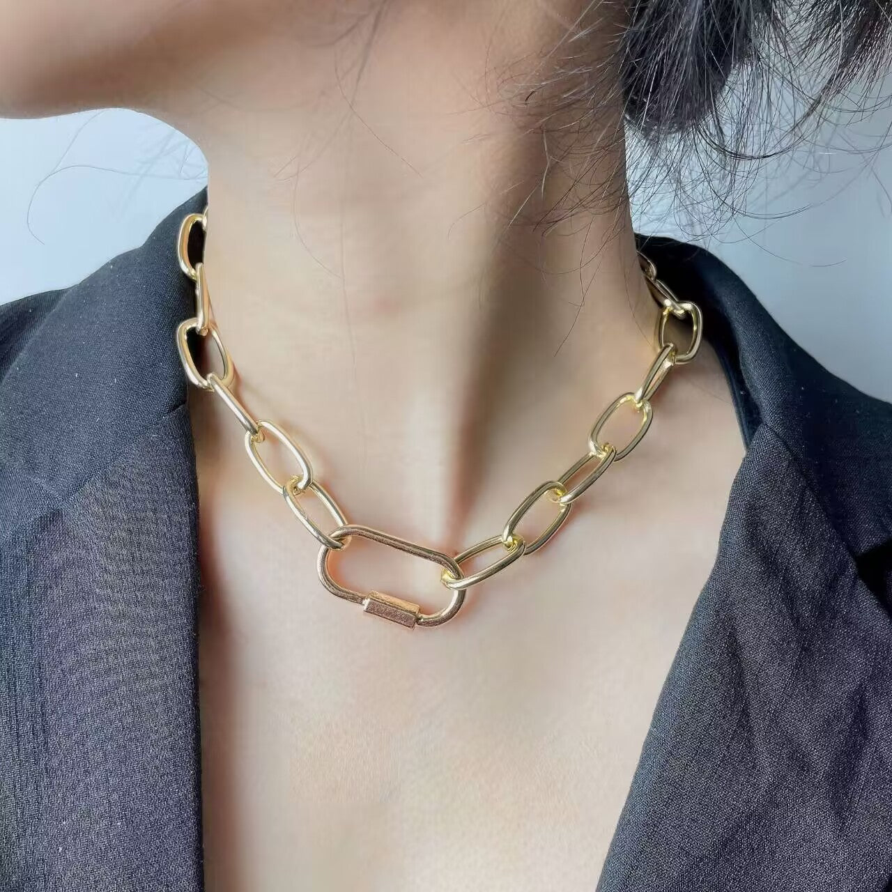 Stylish Gold and Silver Chain Necklace and Bracelet Set - Modern Minimalist Jewelry