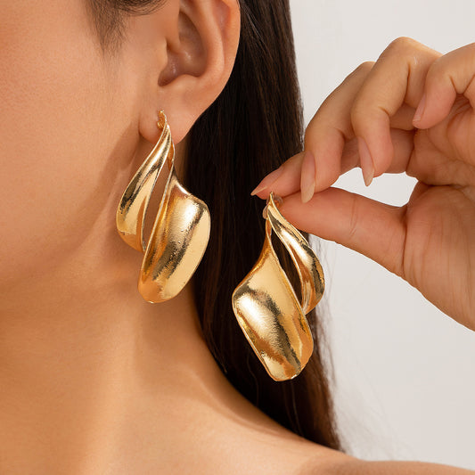 Sculptural Gold Twisted Statement Dangle Earrings