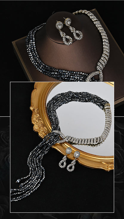 Multi-Strand Beaded Tassel Necklace & Earring Set (2 Colors)