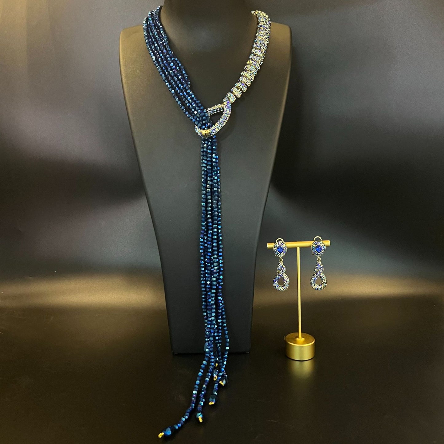 Multi-Strand Beaded Tassel Necklace & Earring Set (2 Colors)
