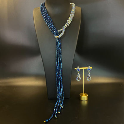 Multi-Strand Beaded Tassel Necklace & Earring Set (2 Colors)