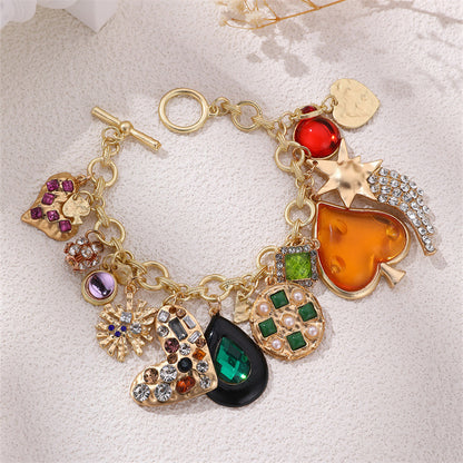 Chunky Gold Charm Bracelet with Emerald, Pavé Crystal & Pearl Charms