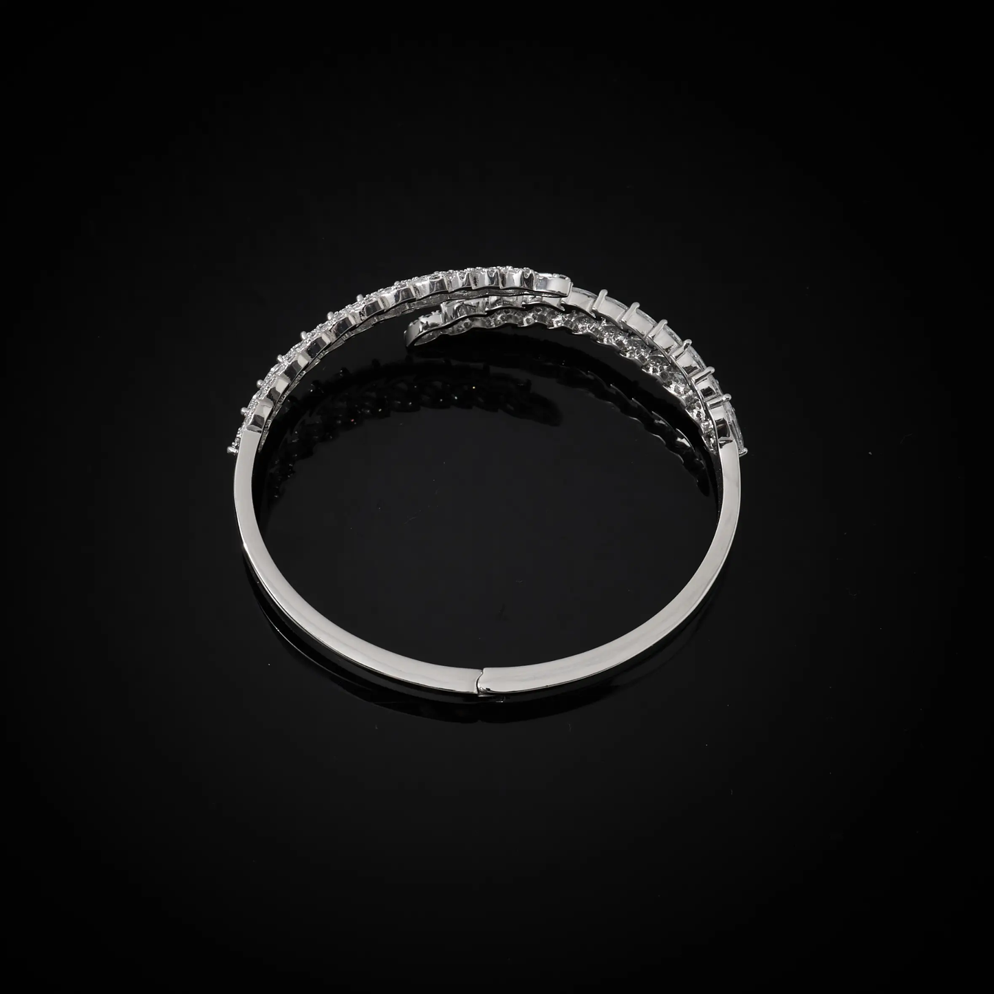 Luxury Silver-Toned Crystal Leaf Bracelet – Adjustable Party Wear Bangle for Women