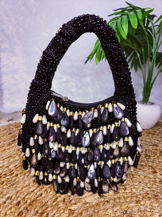 Mirrored tassel party wear hand bag