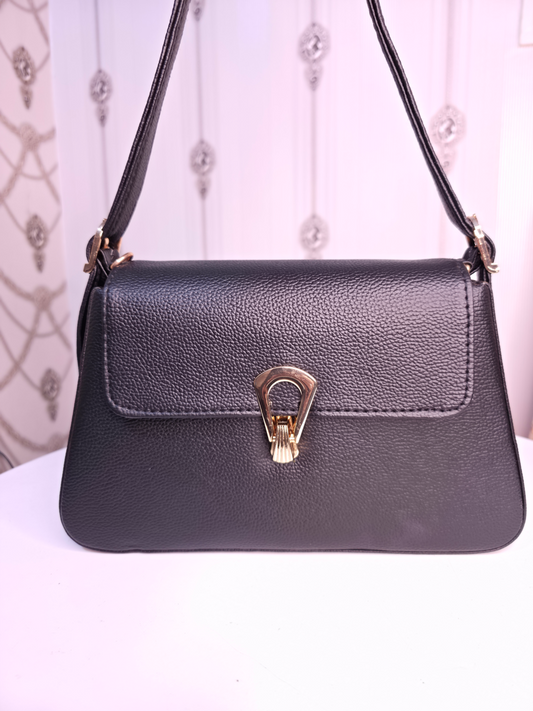 Black twisted two compartment handbag