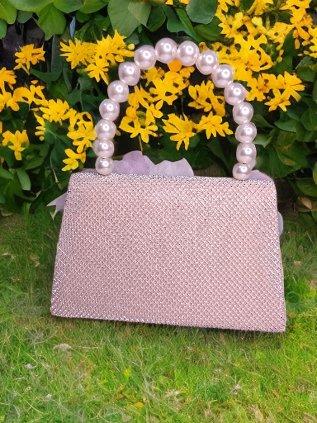 Pearl handle flower top sequenced handbag