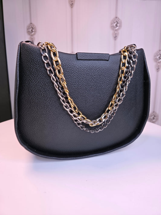 Black shiny handbag