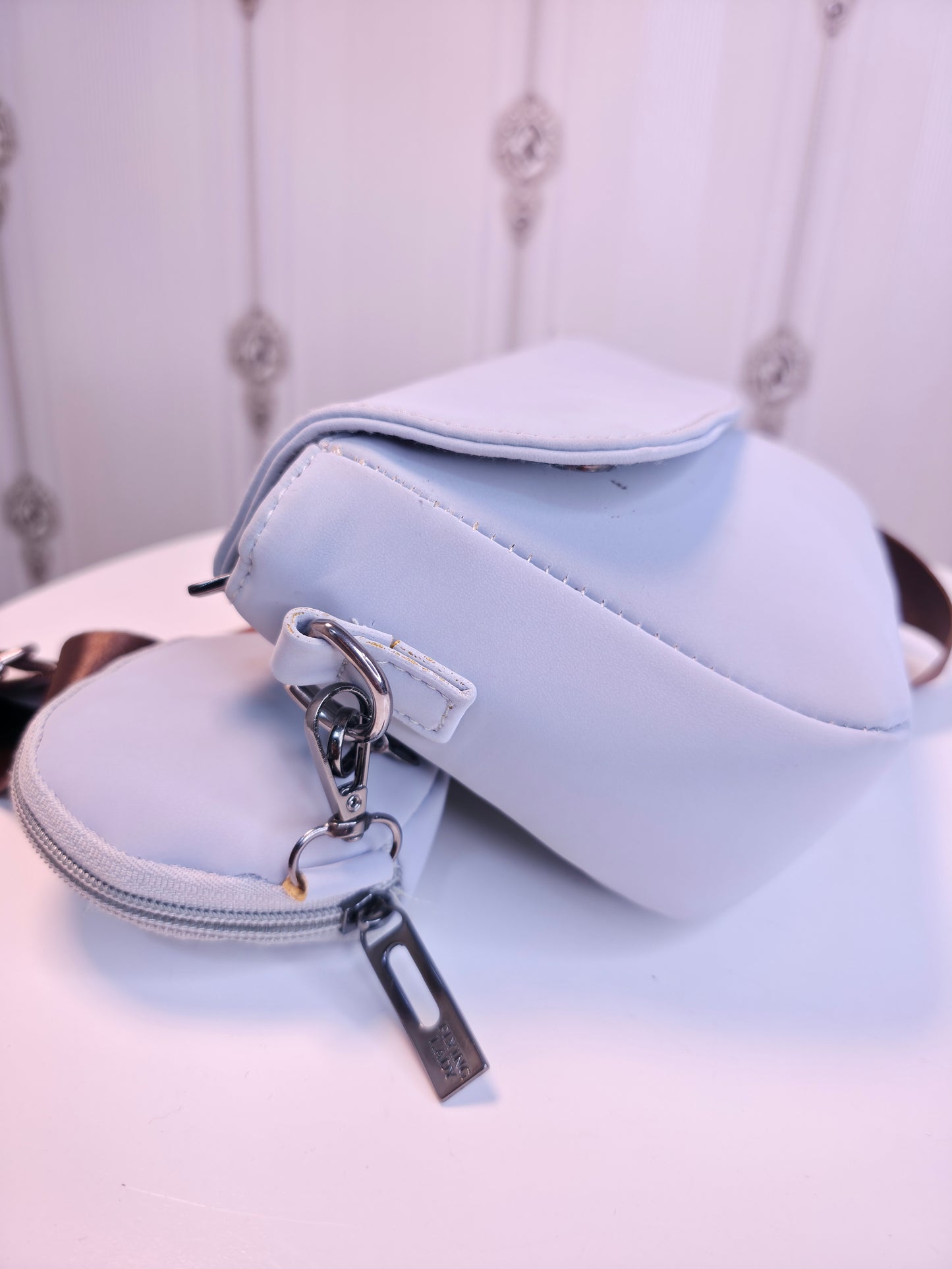 Quilted broad sling hand bag with coin pouch