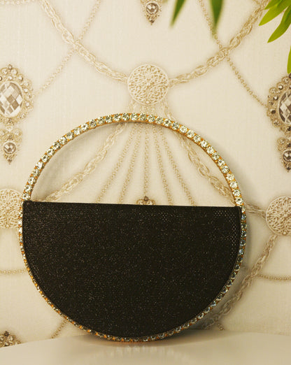 Sequence Semi circle clutch bag with stone handle