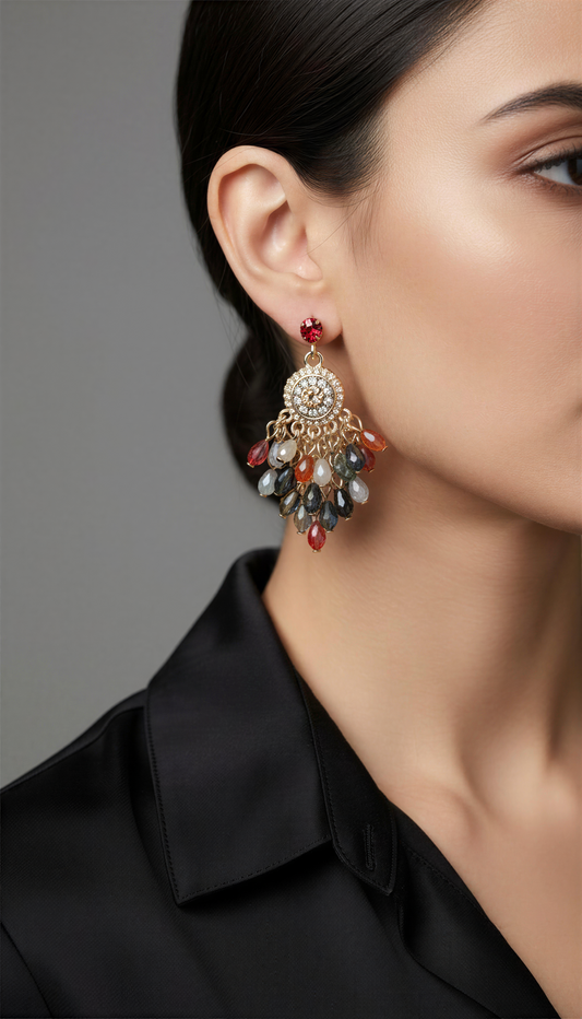 Vibrant Bohemian Multi-Color Bead Tassel Drop Earrings | Antique Gold-Tone Medallion Dangles | Festival & Casual Chic