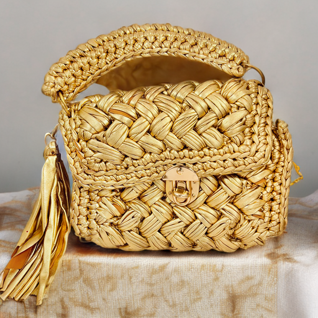 Exclusive Metallic t shirt yarn Crochet bag