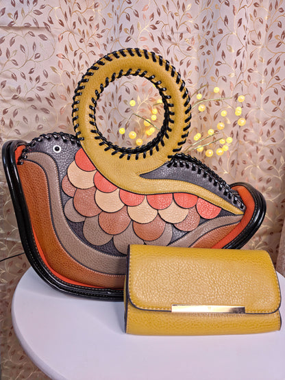 Bird Designer two compartment hand bag. Extra pouch inside