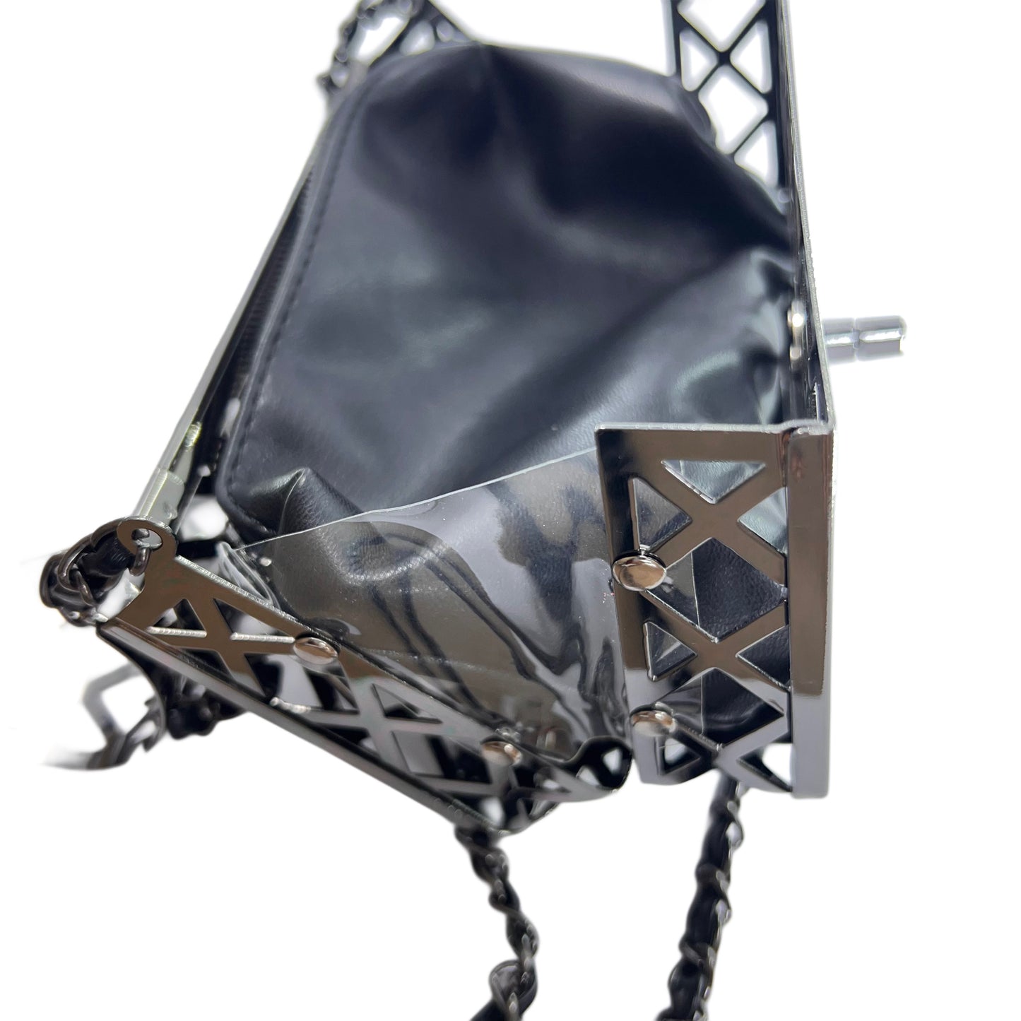 Metallic frame Box clutch with pouch