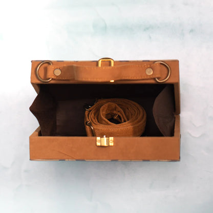 Orange And Blue Bird Printed Suitcase Style Clutch