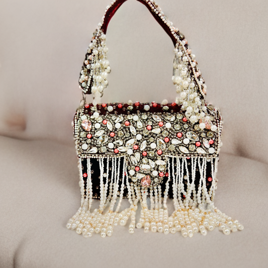 Bridal heavy work bag with pearl tessle