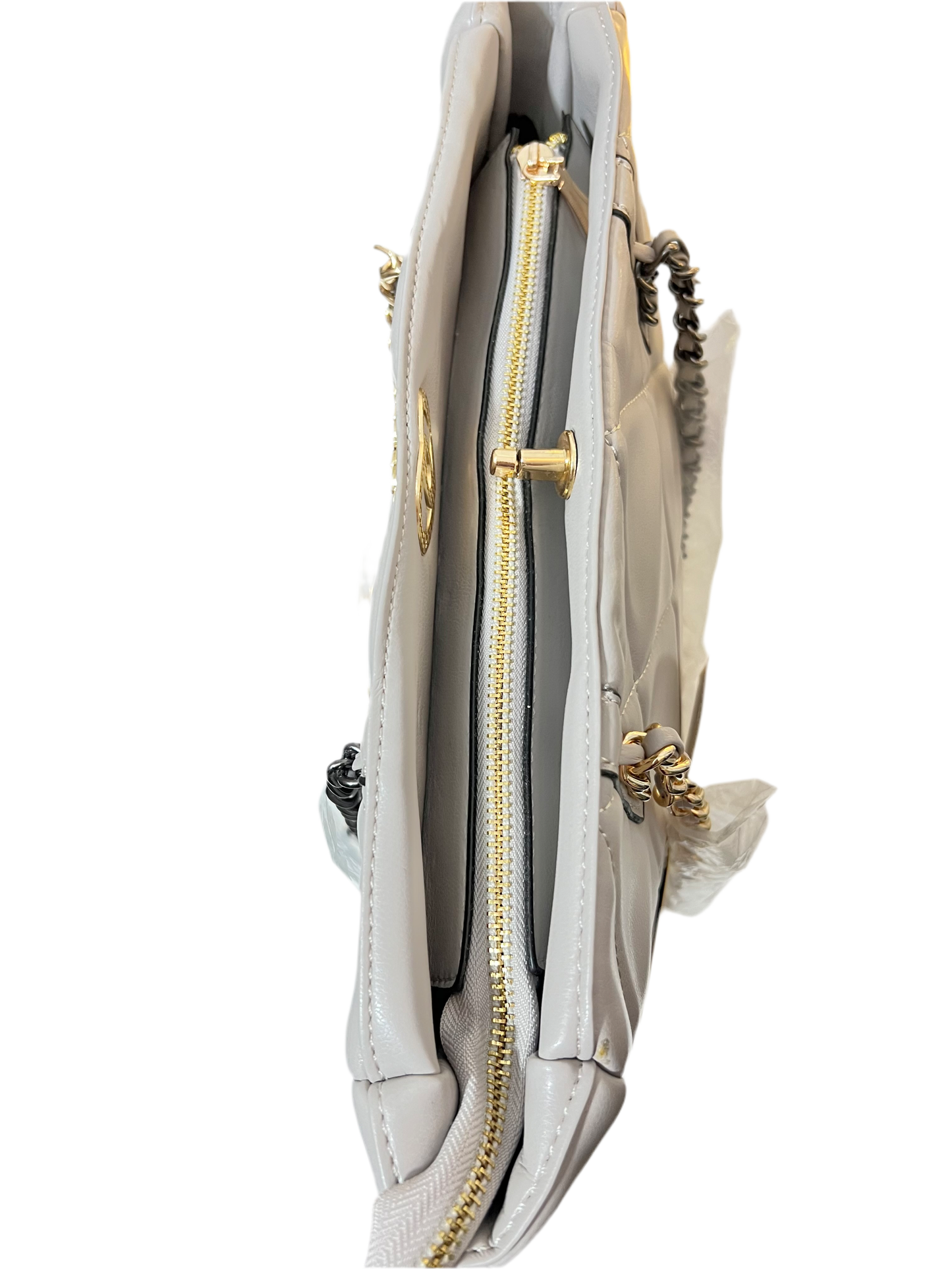 Quilted large handbag with metallic sling