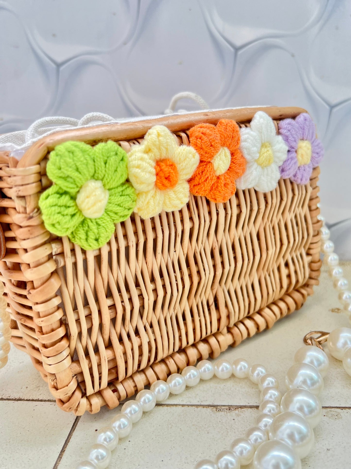 Bamboo Potli Rectangular With woolen Flower