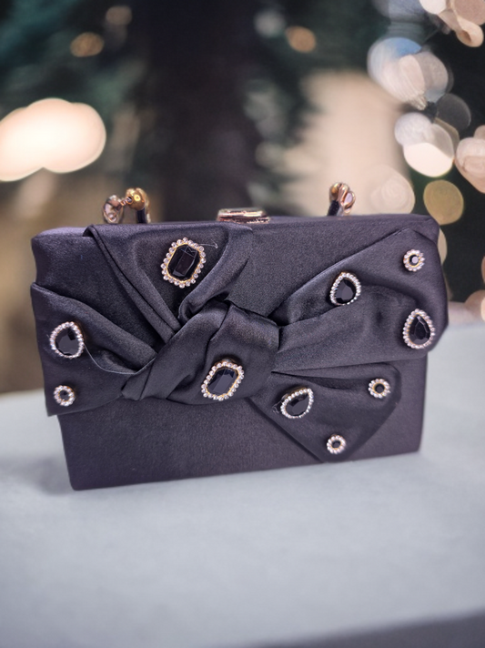 Party wear Stone worked bow box shaped handbag