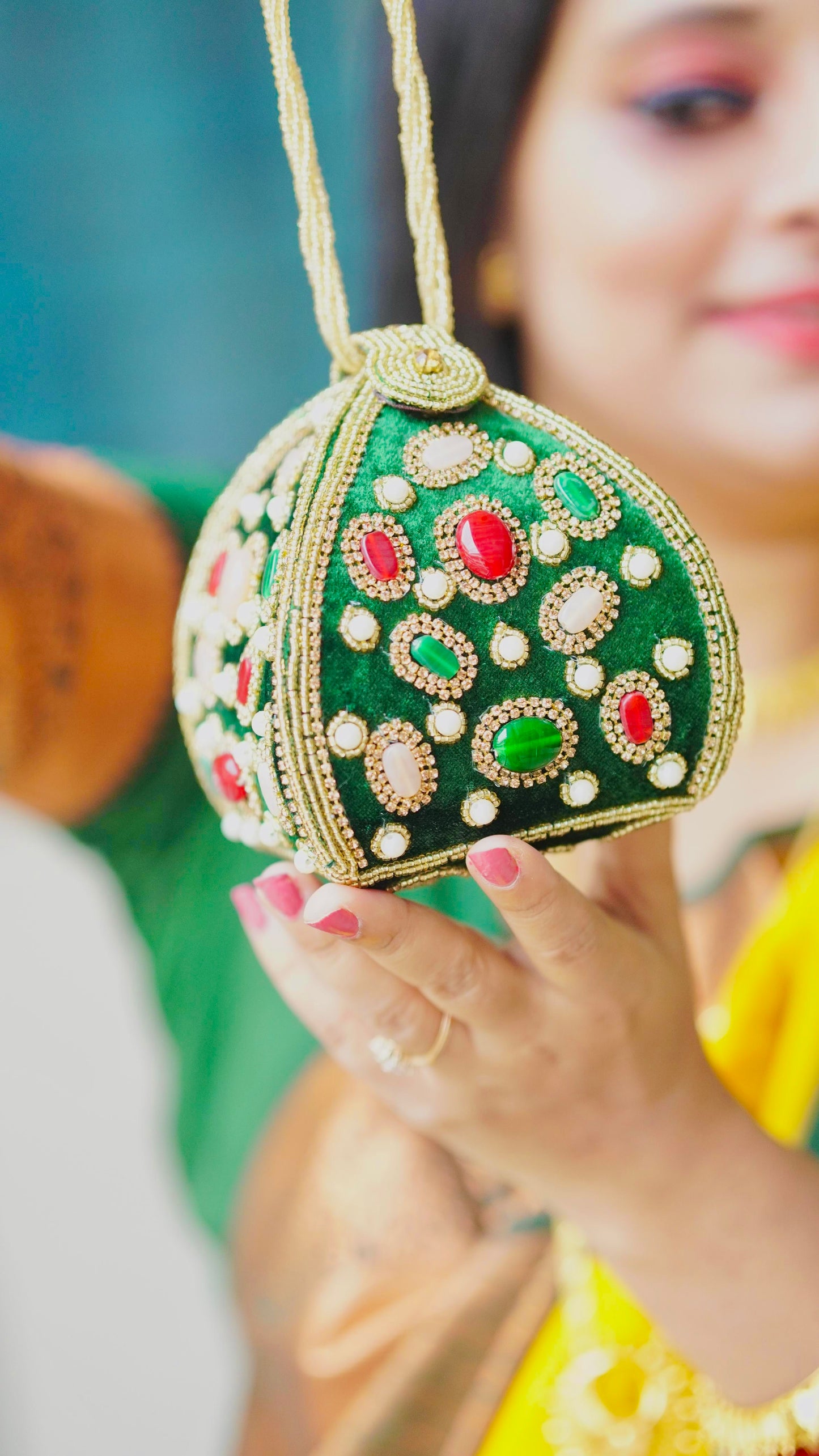 Velvet Multi  stone Potli