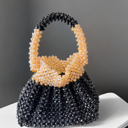 Designer Crystal potli black peach