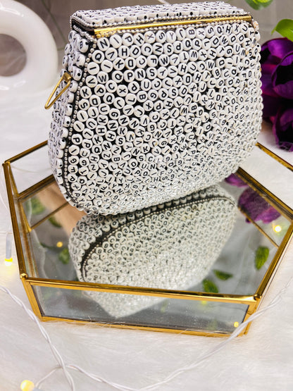Designer metallic clutch white