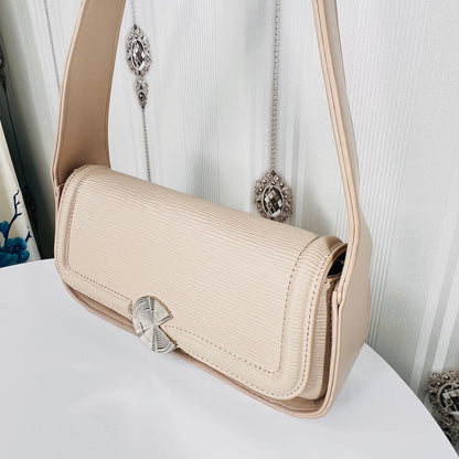 Striped Beige leather shoulder bag
