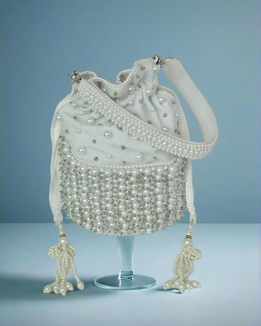Velvet pearl and stone work Potli with latches